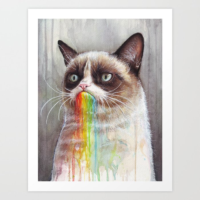 Cat Tastes the Grumpy Rainbow Art Print