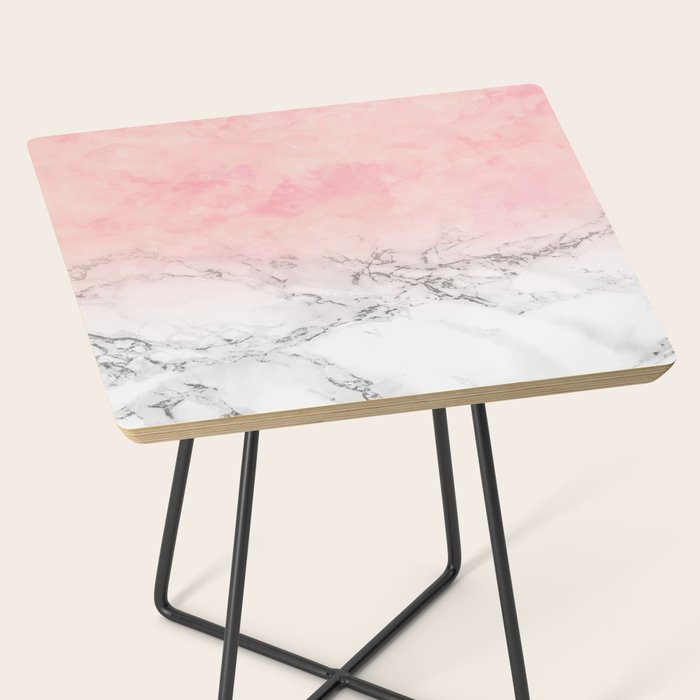 Modern blush pink watercolor ombre white marble Side Table ...