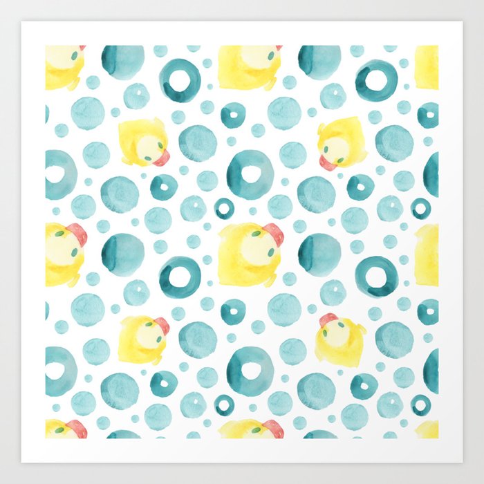 Watercolor hand drawn seamless pattern with a rubber duck Art Print