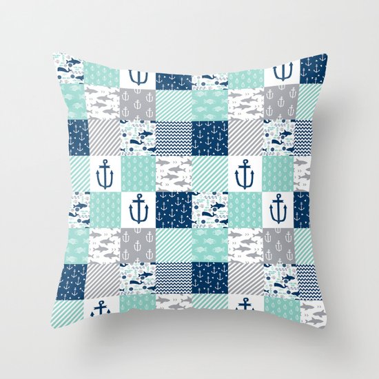 Nautical anchors sharks whales quilt cheater quilt nursery ...