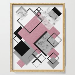 Midcentury Modern Pink, White and Gray Abstract Print Serving Tray