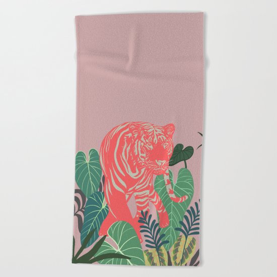 Aloha Tiger, Tiger print, Animal print, jungle print Beach Towel