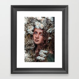 Floral forest female portrait with white blossoms color magical realism photograph / photography Framed Art Print