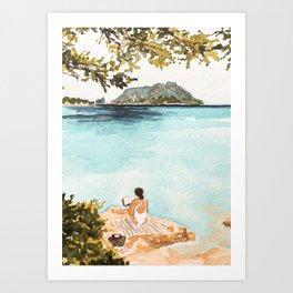 Reading Woman On Beach in Sardinia Art Print