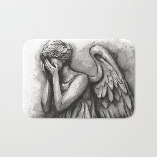 Weeping Angel Watercolor Doctor Who Art Bath Mat