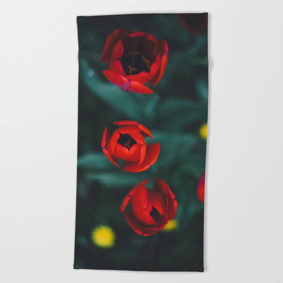 Red roses yellow Beach Towel