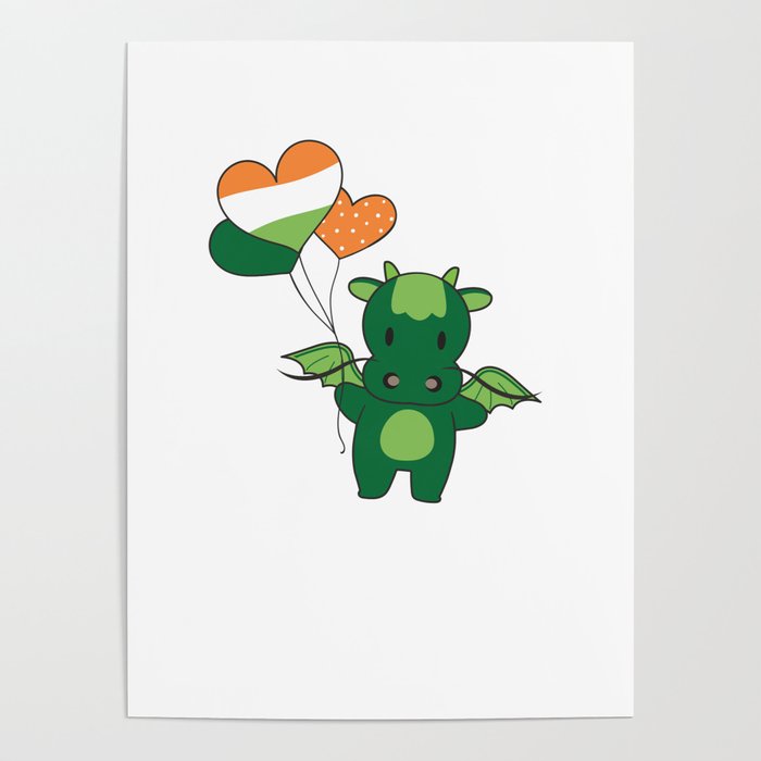 Dragon With Ireland Balloons Cute Animals Poster