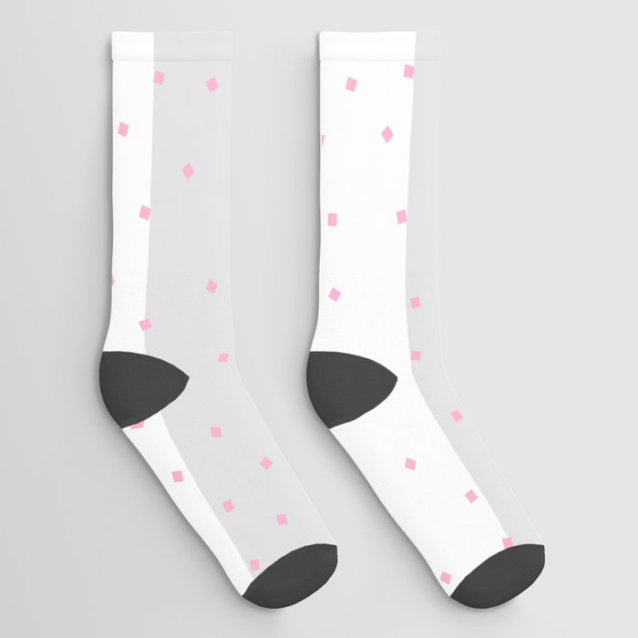 Simple Christmas seamless pattern Hot Pink Confetti on Silver Grey and White Stripes Background Socks