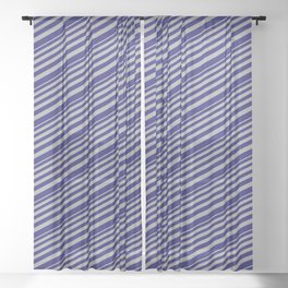[ Thumbnail: Dark Grey & Midnight Blue Colored Lined/Striped Pattern Sheer Curtain ]