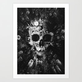 Garden Skull Dark B&W Art Print