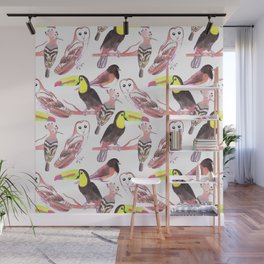 Large birds watercolor toucans, juncos, hoopoe and barn owl Wall Mural