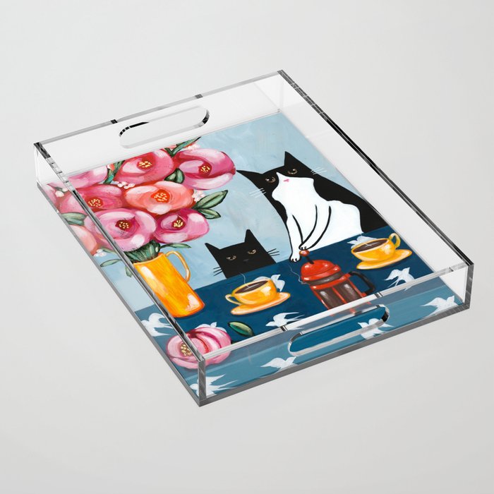 Cats and French Press Coffee Acrylic Tray
