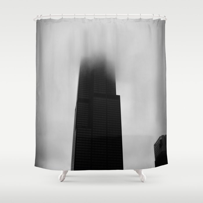 Sears Tower In Fog Chicago Black And White Photo Shower Curtain By