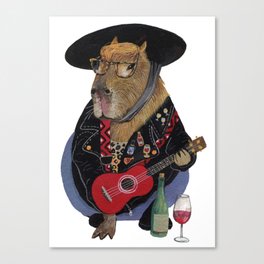 Capybara ukulele player wine lover Canvas Print