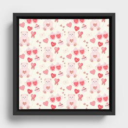 Valentine's Day Teddy Bear Pattern Framed Canvas