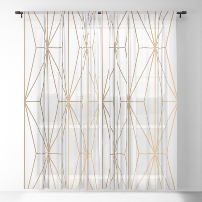 Gold Geometric Pattern Illustration Sheer Curtain
