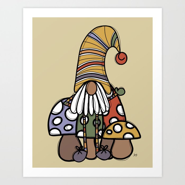 gnome friend & mushrooms  Art Print