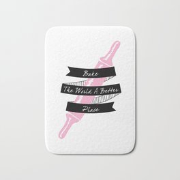 Bake the world a better place. Rolling in Pink. Bath Mat | Baker, Dessert, Graphic Design, Vintage, Cakes, Homebaker, Baking, Rolling Pin, Giftforbreadlover, Giftformom 