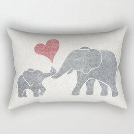 Elephant Hugs with Heart in Muted Gray and Red Rectangular Pillow