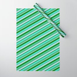 [ Thumbnail: Turquoise, Sea Green, Light Blue, and Green Colored Striped Pattern Wrapping Paper ]