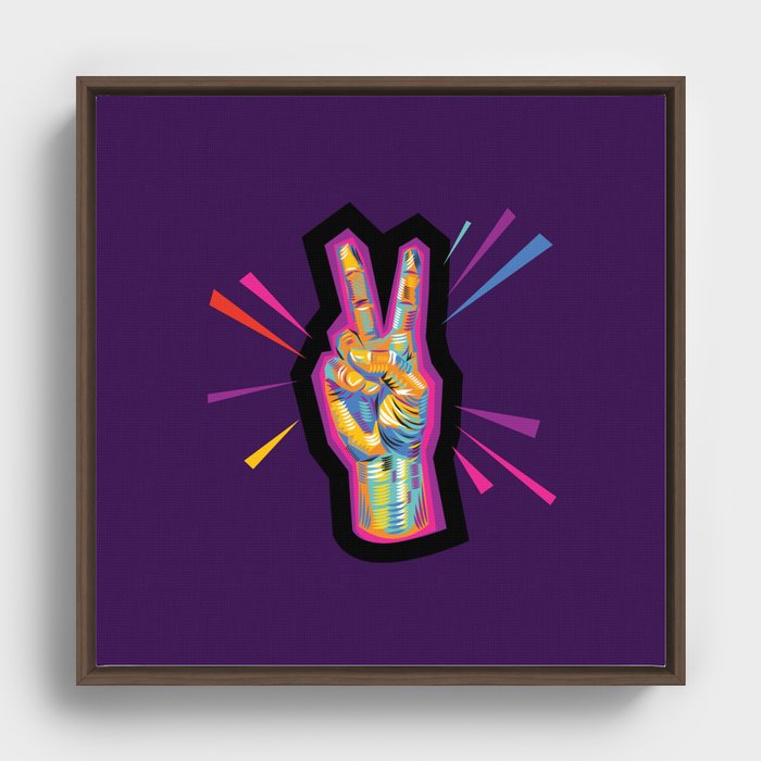 Peace in Dark Times Framed Canvas | Graphic-design, Digital, Peace, Peace-symbol, Peace-hand, Hand-sign, Purple, Illustration