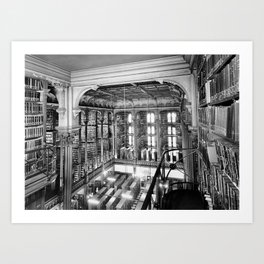 A Book Lover's Dream - Cast-iron Book Alcoves Cincinnati Library black and white photography Art Print