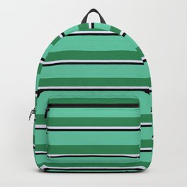 [ Thumbnail: Aquamarine, Sea Green, Lavender, and Black Colored Striped/Lined Pattern Backpack ]