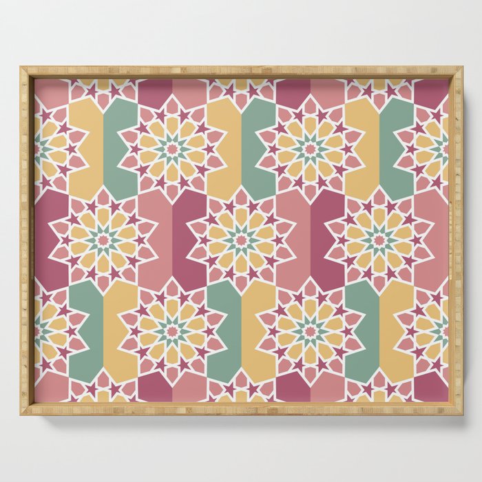 Pink Stars and Yellow Flowers ARABIC TILES Serving Tray