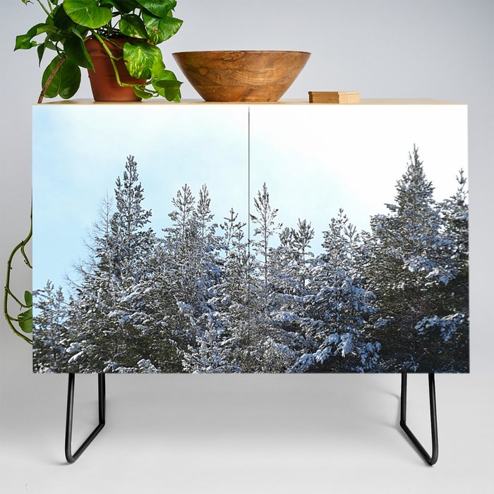 Scottish Highland Snow Crowned Pine Trees Credenza