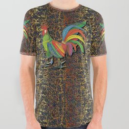 Punky Rooster on Fractals Bronzed All Over Graphic Tee