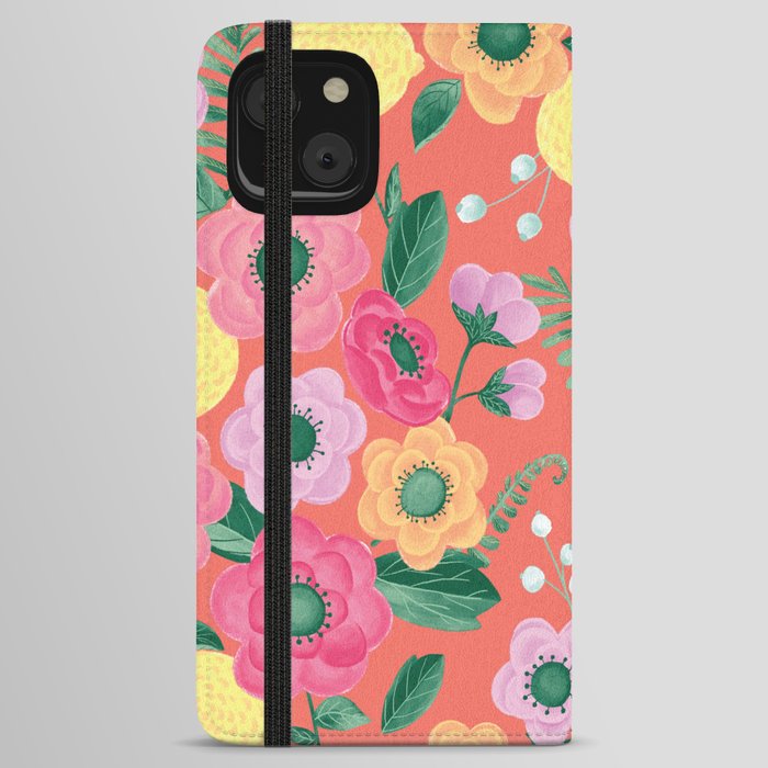 Tangerine Garden Floral iPhone Wallet Case