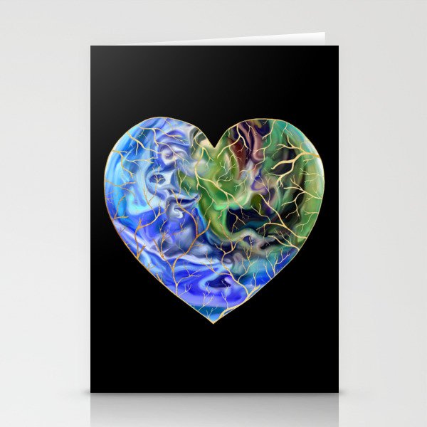 Caring Kintsugi Earth Heart  Stationery Cards