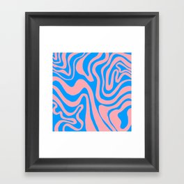 Bright 60s 70s Memphis Liquid Swirl in Pink + Blue Framed Art Print