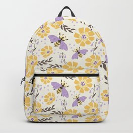 Honey Bees and Flowers - Yellow and Lavender Purple Backpack | Flowers, Pollen, Floral, Nature, Honey, Purple, Florals, Spring, Flower, Lilac 