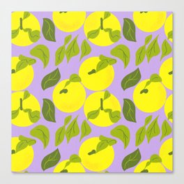Lemon Yellow Yuzu Tropical Fruit On Light Purple Canvas Print