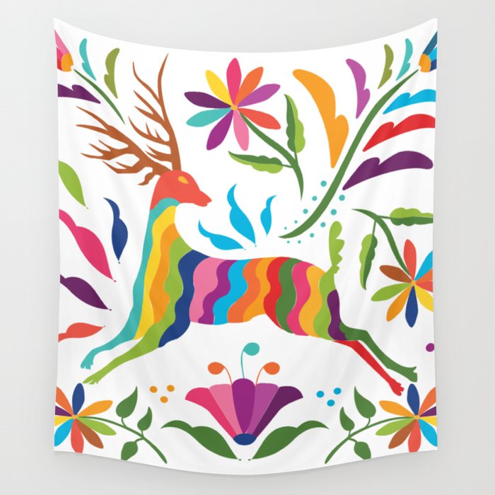 Mexican Otomí Deer / Colorful & happy art by Akbaly Wall Tapestry