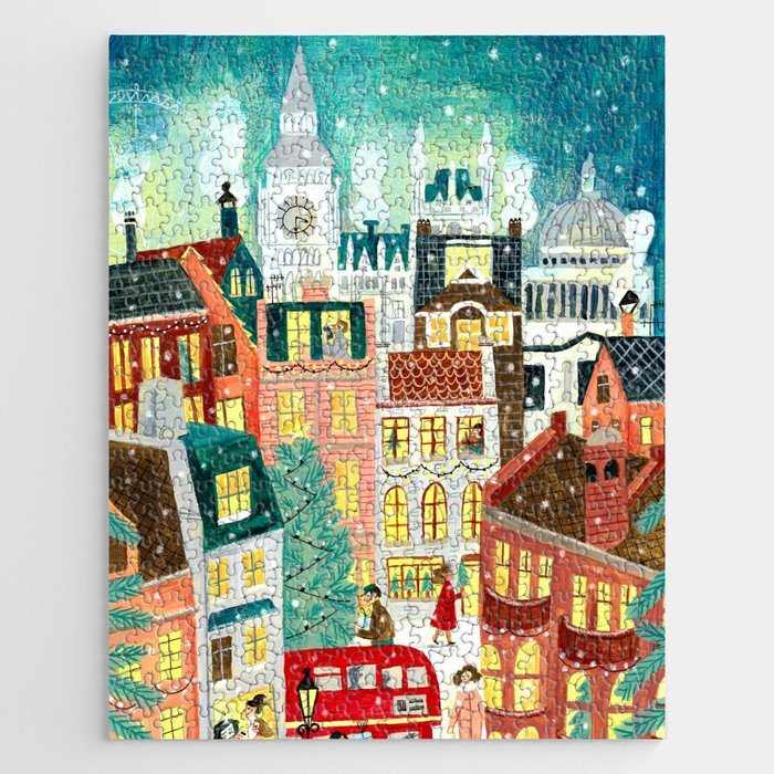 London city lights in the snow Jigsaw Puzzle