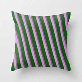[ Thumbnail: Dim Grey, Violet, and Dark Green Colored Lines Pattern Throw Pillow ]