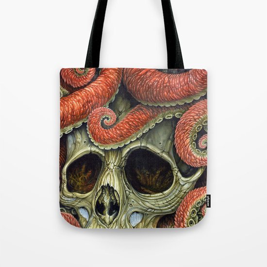 orange tentacles skull Tote Bag
