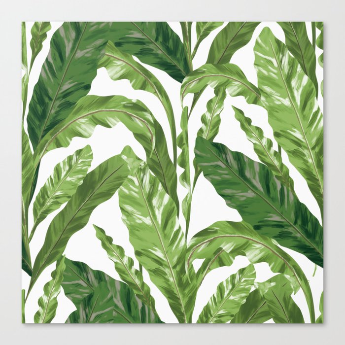 Tropical Leaves - White Canvas Print