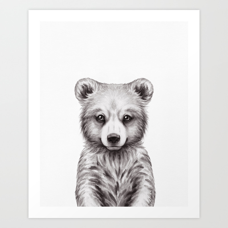 Baby Bear Black & White, Woodland Baby Animals, Nursery Forest Animals Kids  Room Decor Art Print by lanakat | Society6