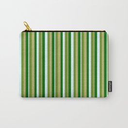 [ Thumbnail: Green, Dark Khaki, Dark Green & Light Cyan Colored Lined Pattern Carry-All Pouch ]
