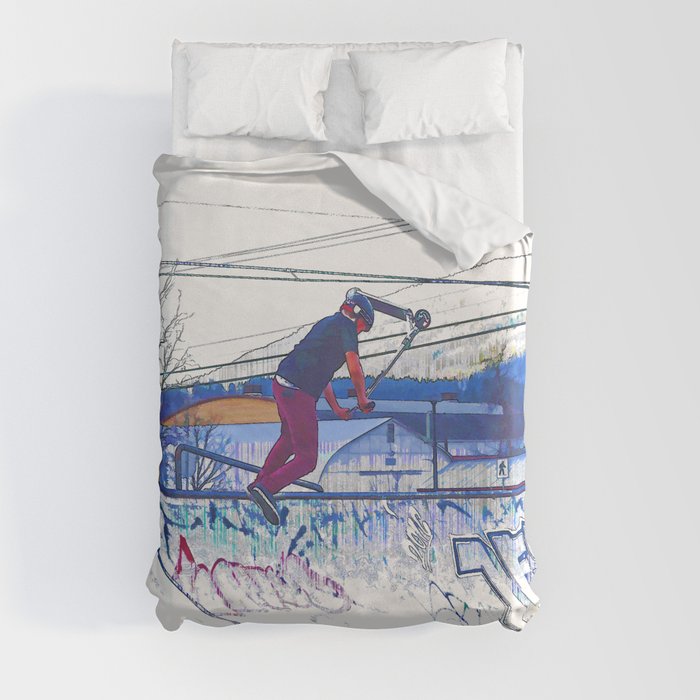 Spinning the Deck - Trick Scooter Sports Art Duvet Cover