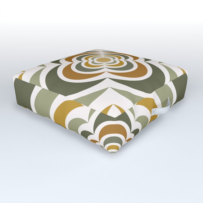 Floral Abstract Shapes 15 in Retro Green Sage Outdoor Floor Cushion