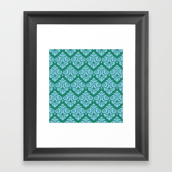 Victorian Modern Pattern Blue and Green Framed Art Print