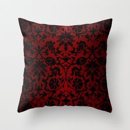 Dark Red and Black Damask Throw Pillow