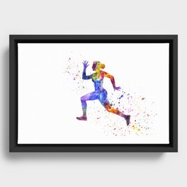 Athletics runner in watercolor Framed Canvas