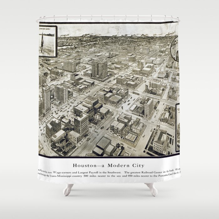 Houston-Texas-United States-1912 vintage pictorial map Shower Curtain
