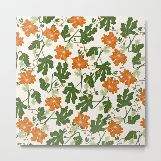 Orange Vintage Flower Pattern Metal Print