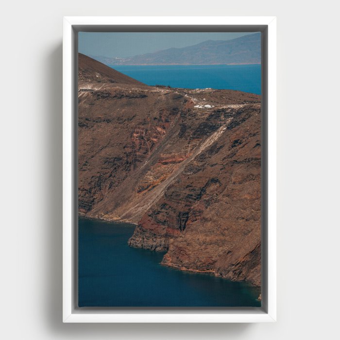 Santorini Coastline Cliffs | Red Volcanic Island & the Sea | Landscape of the Greek Islands, Europe Framed Canvas